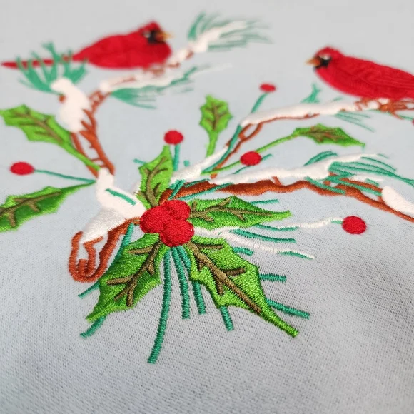 CARDINAL BIRD Graphic Pullover Blue Sweatshirt Crew Neck Collar Large - Picture 2 of 14